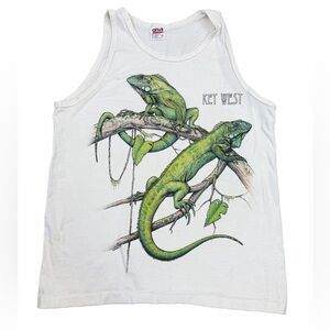 Vintage 90s Key West Iguana Graphic Tank Top Anvil USA Mens Size M
